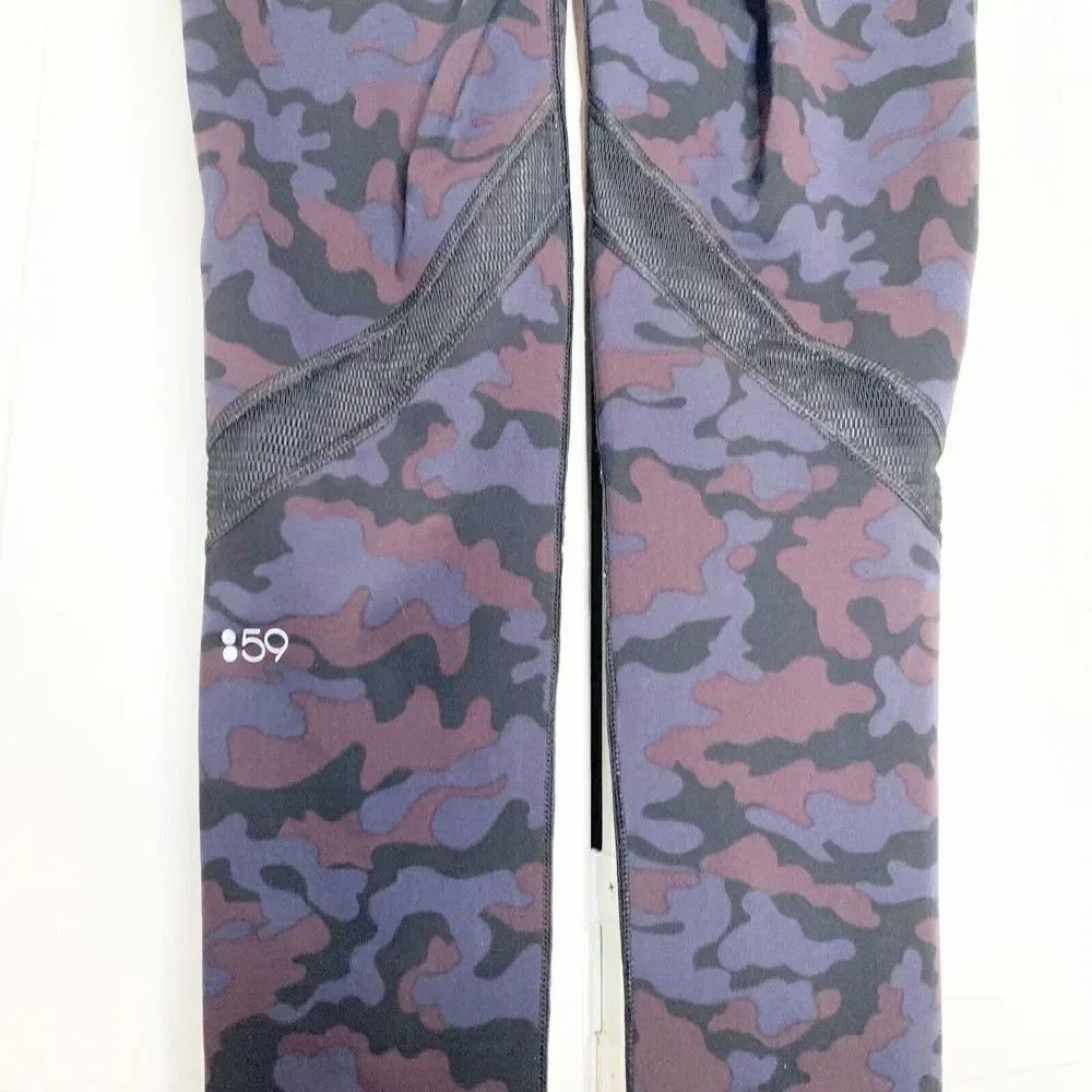 Splits 59 Purple Blue Camo Leggings 7/8 Length Mesh Cut Out Women’s Size Small S